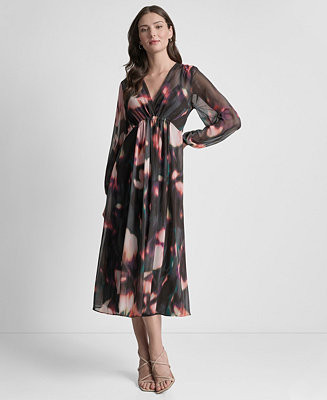 DKNY Women's Long Sleeve Empire Waist Midi Dress - Macy's | Macy's