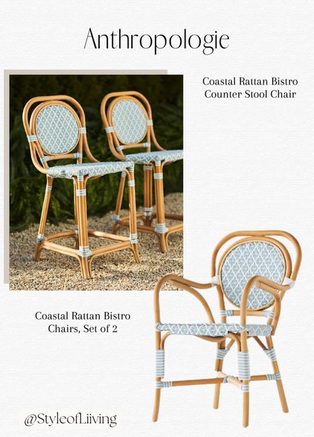 Anthropologie coastal rattan bistro chairs, bistro counter stools. Light blue.

#LTKhome #LTKSeasonal #LTKstyletip