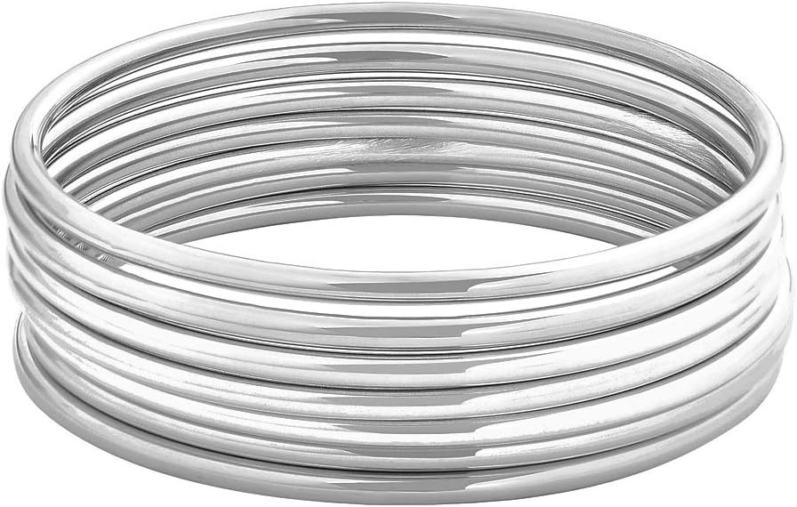 Glossy Thin Round Bangle Bracelet Set for Women, Set of 7 | Amazon (US)