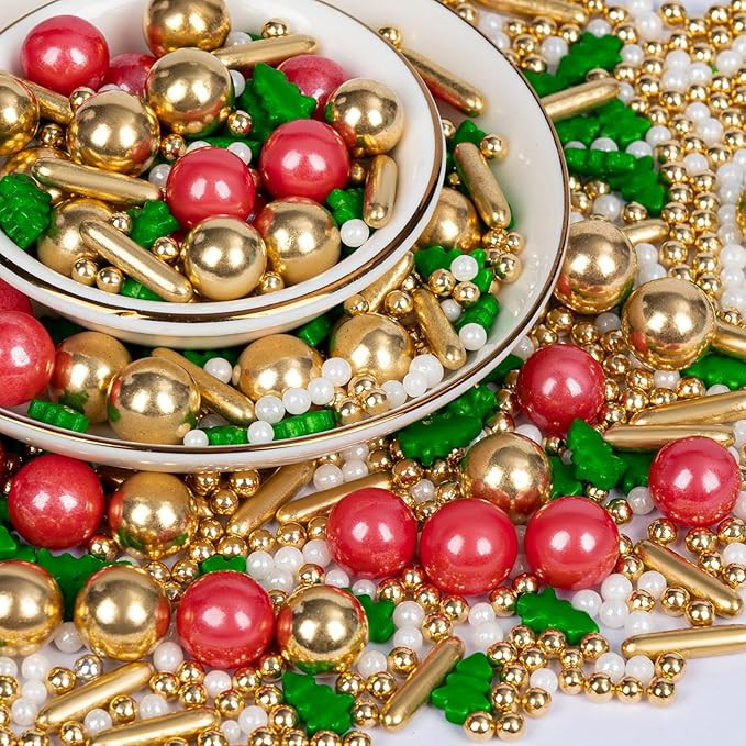Twisweet Christmas Sprinkles, Gold and Red Pearls for Cake Decorating, Edible Christmas Tree Suga... | Amazon (US)