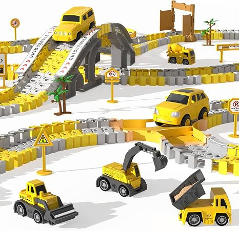 TEMI 236PCS Construction Race Tracks For Kids Boys Toys, DIY Collage Flexible Track Toys Set, 2 E... | Amazon (US)