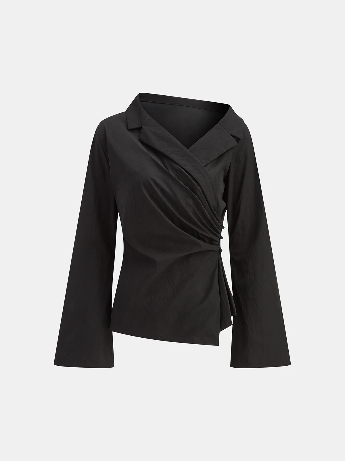 Flared Sleeve Asymmetric Wrap Shirt | Commense
