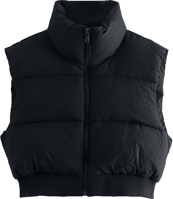 Shiyifa Women's Fashion High Neck Zipper Cropped Puffer Vest Jacket Coat | Amazon (US)