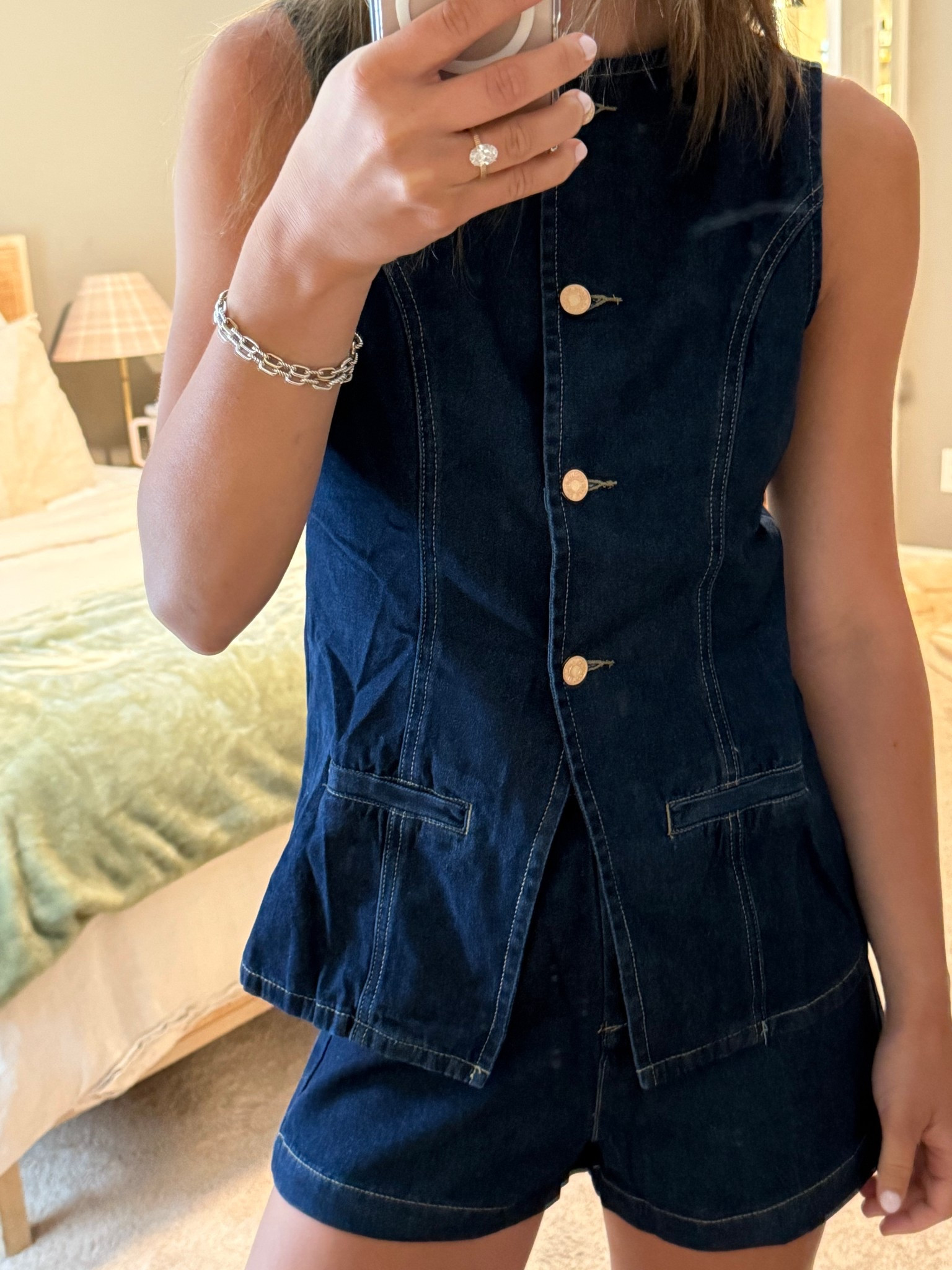 commense, denim set, vest and short, denim vest set, gold buttons, classic, short set, chic

#LTKSeasonal #LTKOver40 #LTKFindsUnder100