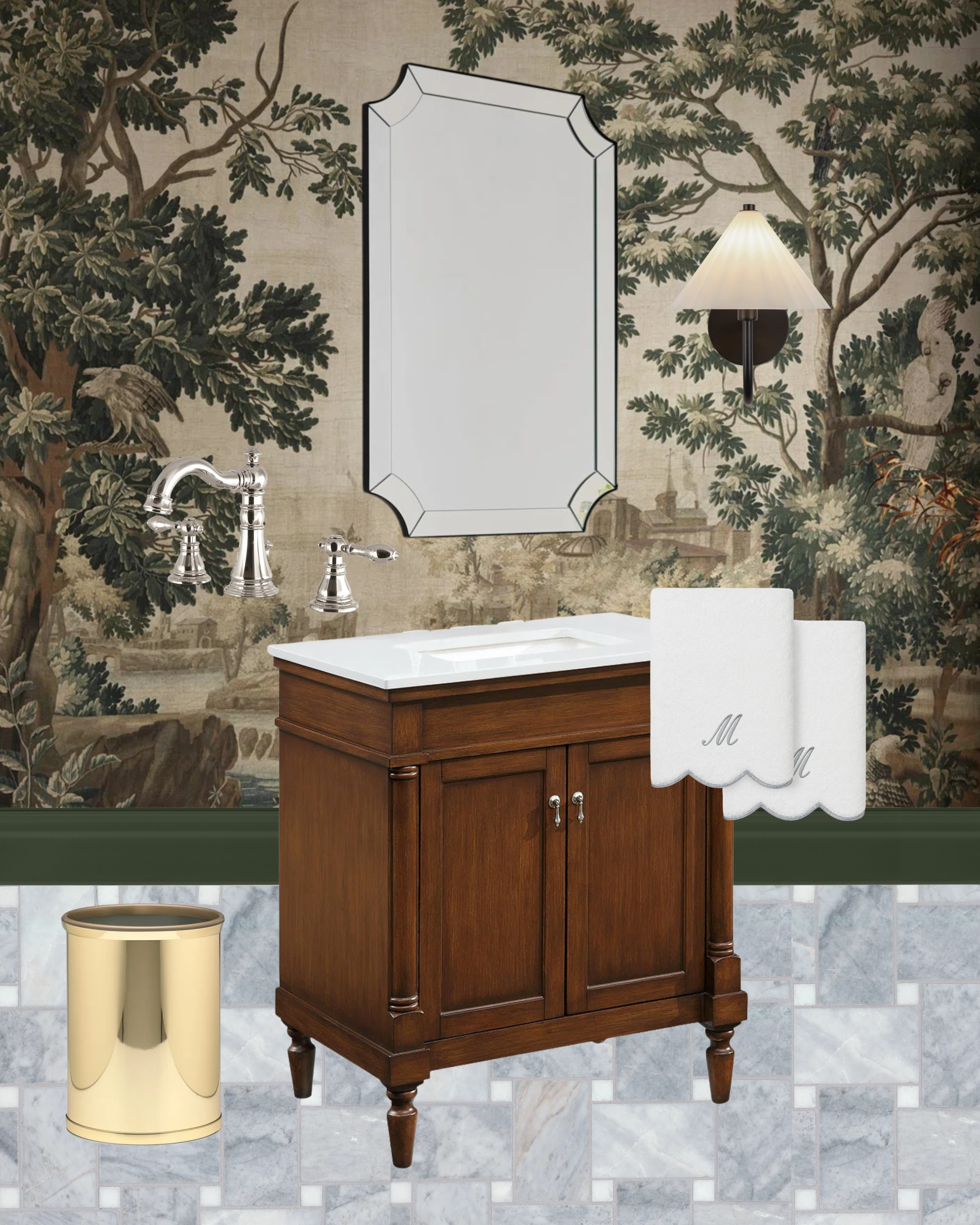 Traditional powder bath inspo featuring this incredible wall mural (under $200!). And the best part is this entire bathroom is under $2,000 and can all be found at Wayfair #ad #wayfair #wayfairpartner @wayfair 

 

#LTKHome