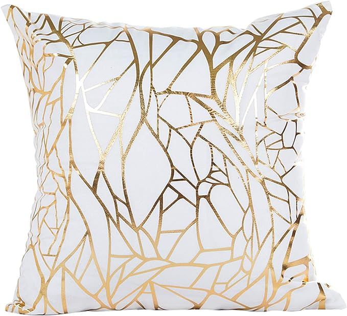 wanerxin White Sofa Throw Pillow Covers 18 x 18 (45cm x 45cm) Gold Stamping Love Tree Geometric S... | Amazon (US)