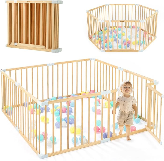 Wooden Baby Playpen with Door, Changeable & Expandable Play Fence for Toddlers, Large Wood Plaype... | Amazon (US)