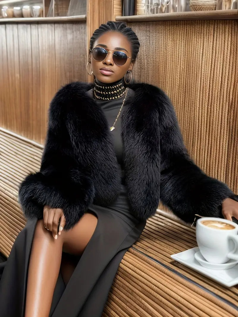 Solid Open Front Teddy Coat Elegant Faux Fur Thermal Winter - Temu | Temu Affiliate Program