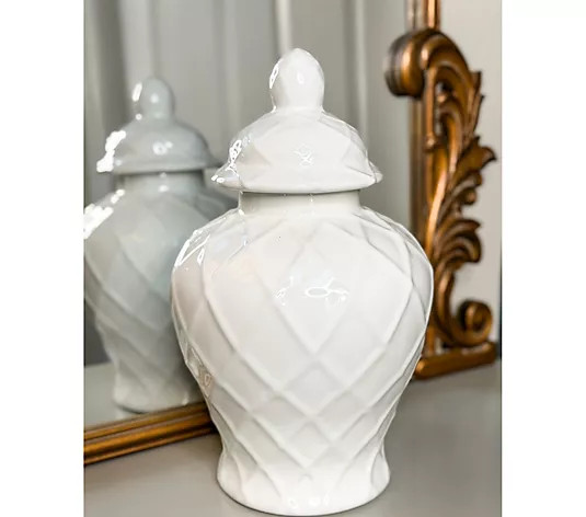 Make Your Selection: Simply Stunning 14" Ceramic Lattice Texture Ginger Jar by Janine Graff | QVC