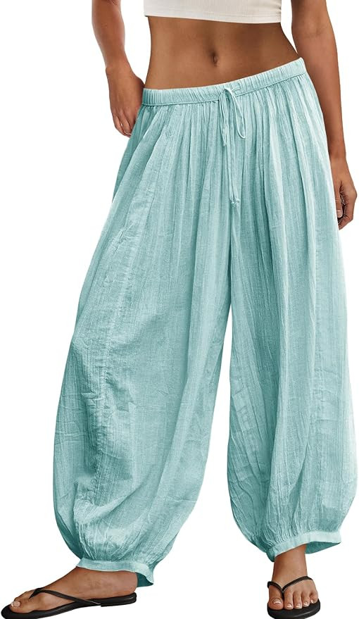 Panadila Women Balloon Pants Sheer Beach Pants Flowy Drawstring Wide Leg Trousers Summer Vacation... | Amazon (US)