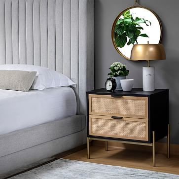 Lofted Rattan &amp; Wood 2-Drawer Nightstand (25.75") | West Elm (US)