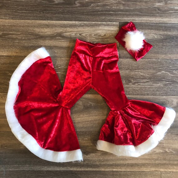 Santa Bell Bottoms Velvet Red Christmas Holiday Girls Baby | Etsy | Etsy (US)