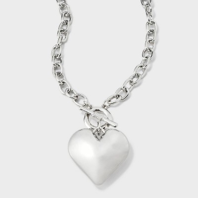 Puffy Heart Toggle Necklace - A New Day™ Silver | Target