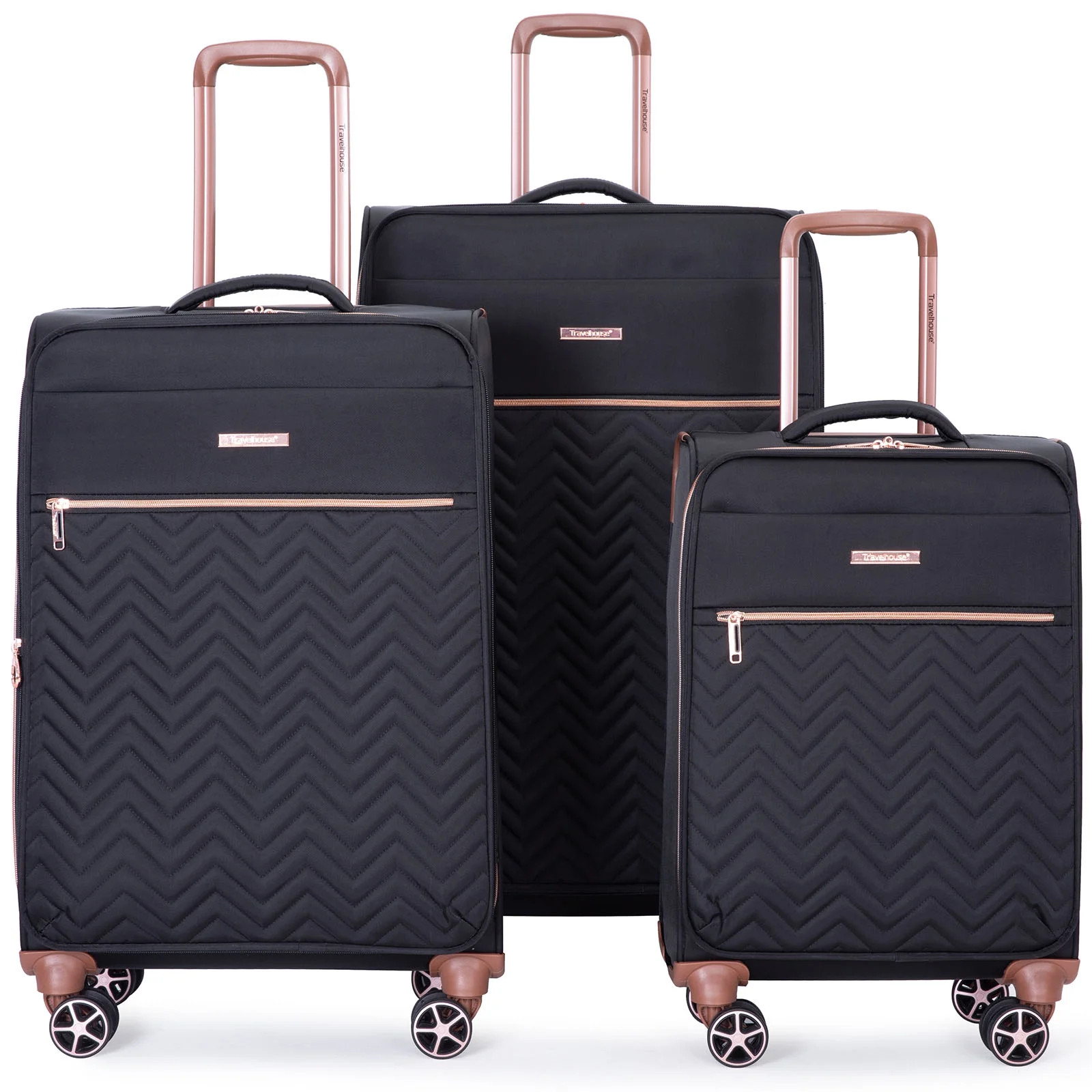 Travelhouse 3 Piece Luggage Set Softside Expandable Lightweight Suitcase with Spinner Wheels.(Bla... | Walmart (US)