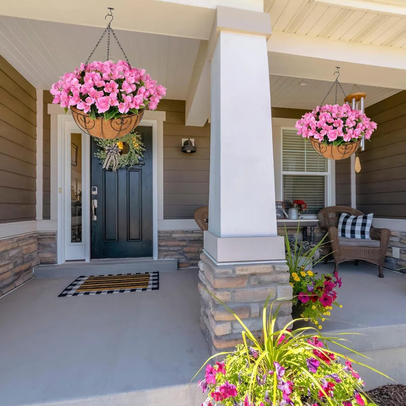 Artificial Fake Fall Hanging Flowers Plants Basket | Wayfair North America