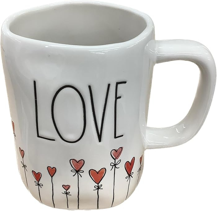 Rae Dunn Valentine's Day Coffee Mug, White - Love Blooms - Red Hearts | Amazon (US)