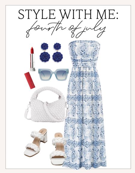 4th of July outfit idea! Love this printed maxi dress for summer and these fun red white and blue accessories! 



#LTKunder100 #LTKSeasonal #LTKstyletip