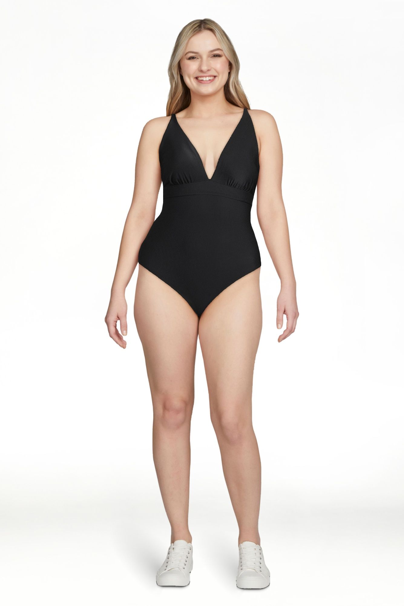 Time and Tru Women's and Women's Plus Plunge X Back One Piece Swimsuit, Sizes XS-2X | Walmart (US)
