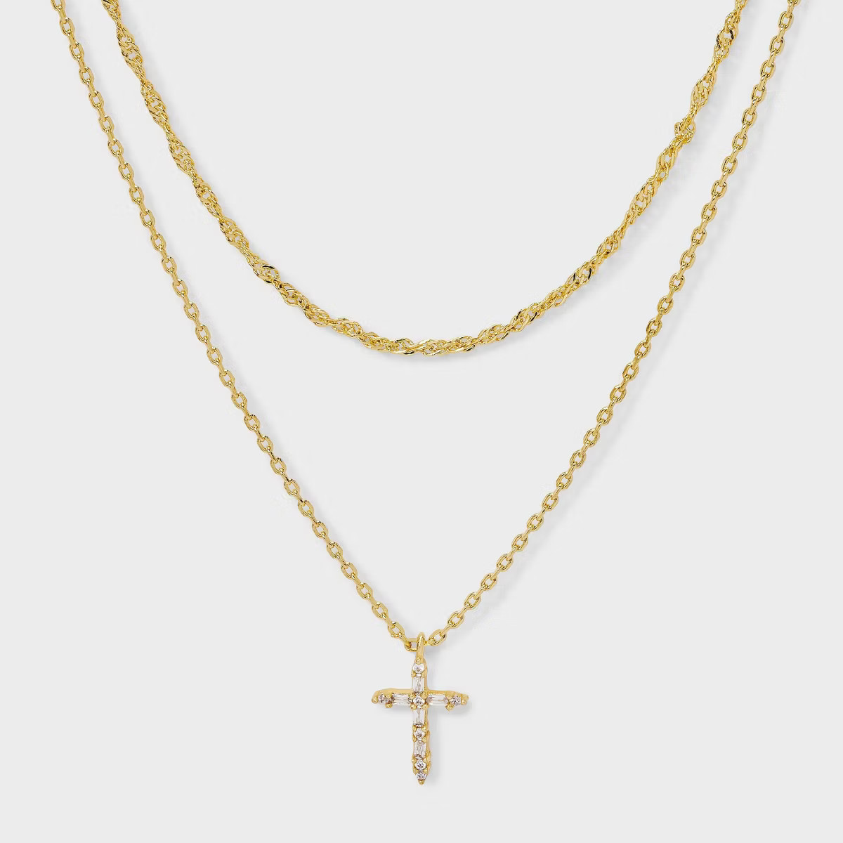 14K Gold Plated Cubic Zirconia Cross Pendant Necklace - A New Day™ Gold | Target