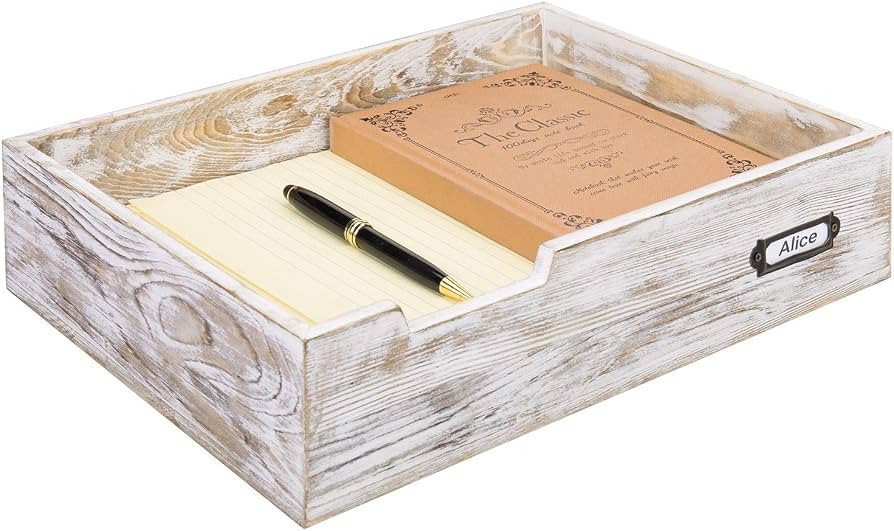 MyGift Wood Desktop Paper Letter Tray, Shabby Whitewashed Wooden Office Desk Document File Folder... | Amazon (US)