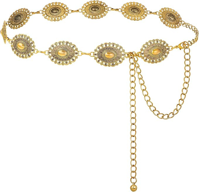 FIORETTO Metal Waist Chain Link Belt for Women Western Cowgirl Boho Turquoise Belts for Dress Jea... | Amazon (US)