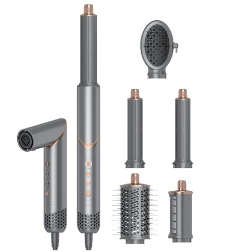 5 in 1 Hair Styler Curler & Air Dryer Brush, High-Speed Negative Ionic Foldable Hair Dryer Fast Drying, Multi Professional Hot Air Styler for Curling Volumizing Straightening Styling (Grey) | Amazon (US)