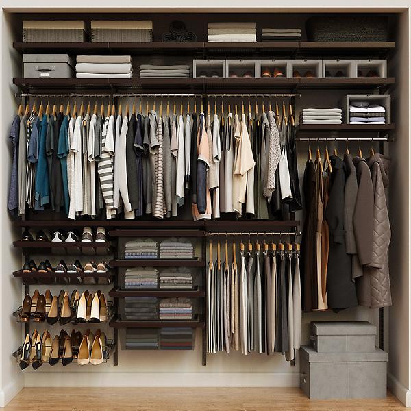 Elfa Décor 8' Graphite & Walnut Reach-In Closet | The Container Store