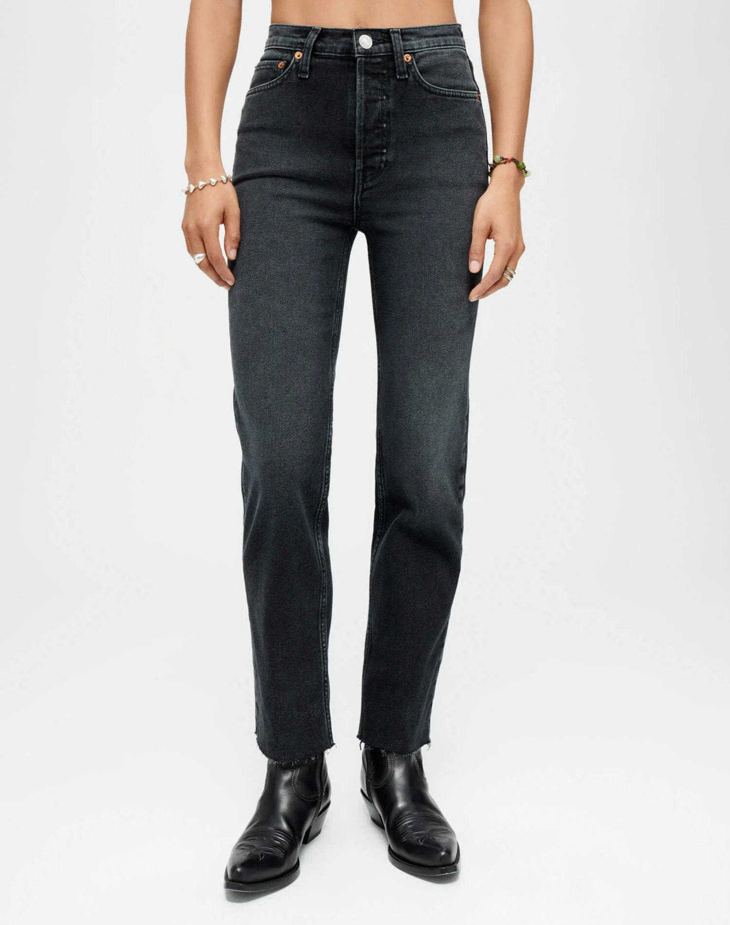 RE/DONE Jeans | Comfort Stretch High Rise Stove Pipe in Washed Noir | RE/DONE