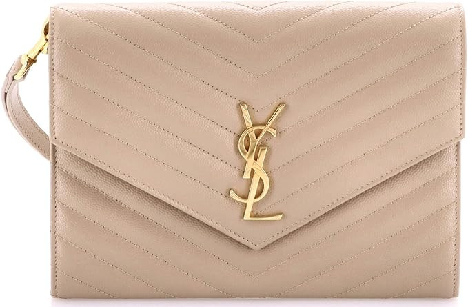 Amazon.com: Saint Laurent, Pre-Loved Classic Monogram Envelope Wristlet Clutch Matelasse Chevron ... | Amazon (US)
