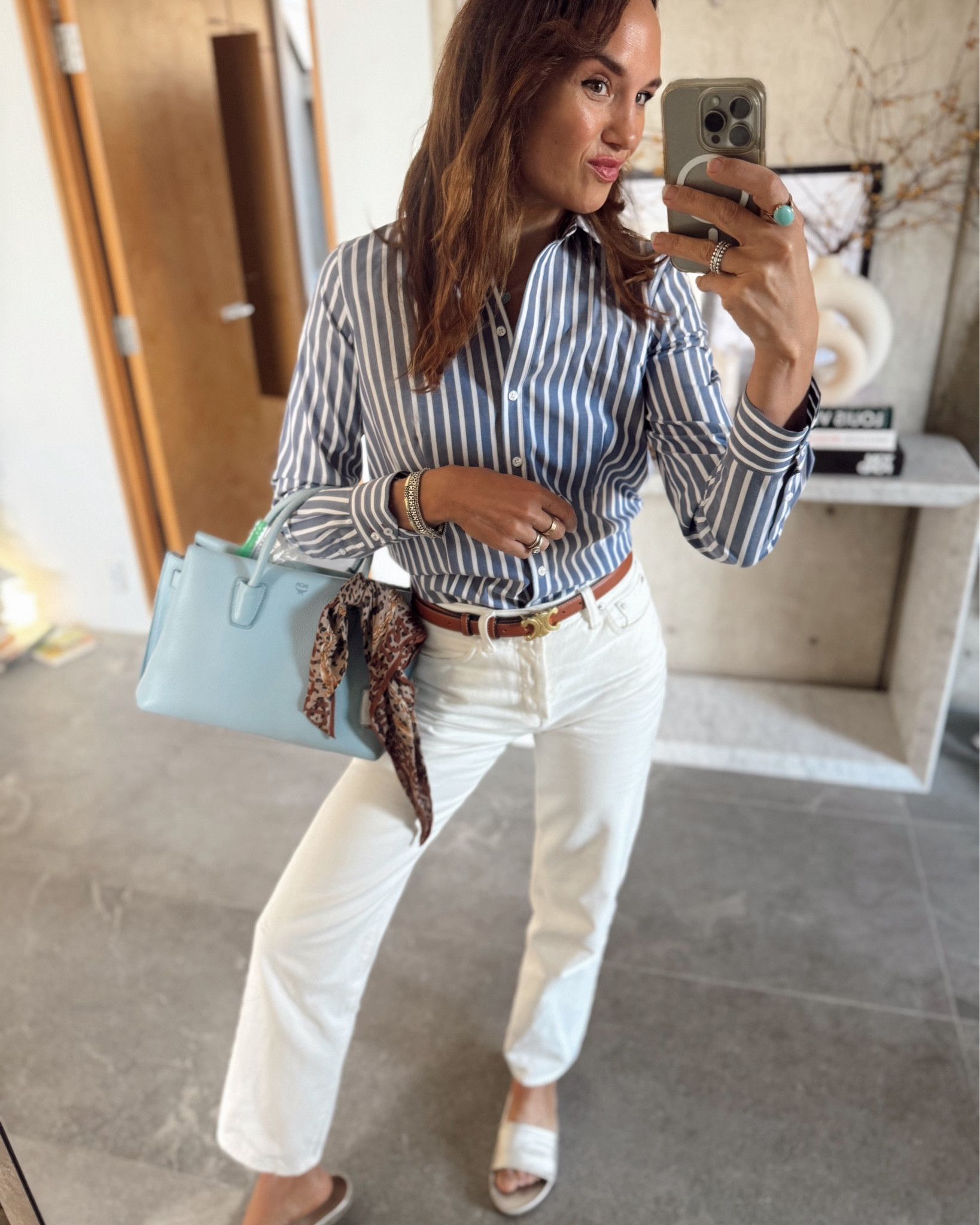 Coastal grandma every day! 
No wrinkle shirt in small 
Pistola jeans I wear 26

#LTKValentine #LTKTall