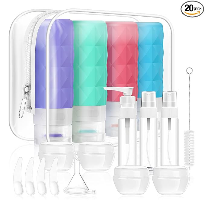 20 Pack Travel Bottles Set,Leak Proof TSA Approved Travel Size Containers, Silicone Squeezable Tr... | Amazon (US)