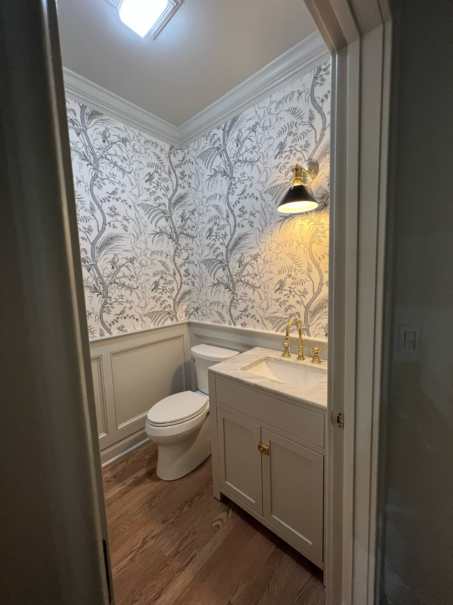 Gray vanity, gray owl, diy, wallpaper, classic, modern, black, brass, unlacquered brass, bathroom, wood floors, gold

Vanity was painted Gray Owl 

#LTKsalealert #LTKstyletip #LTKhome