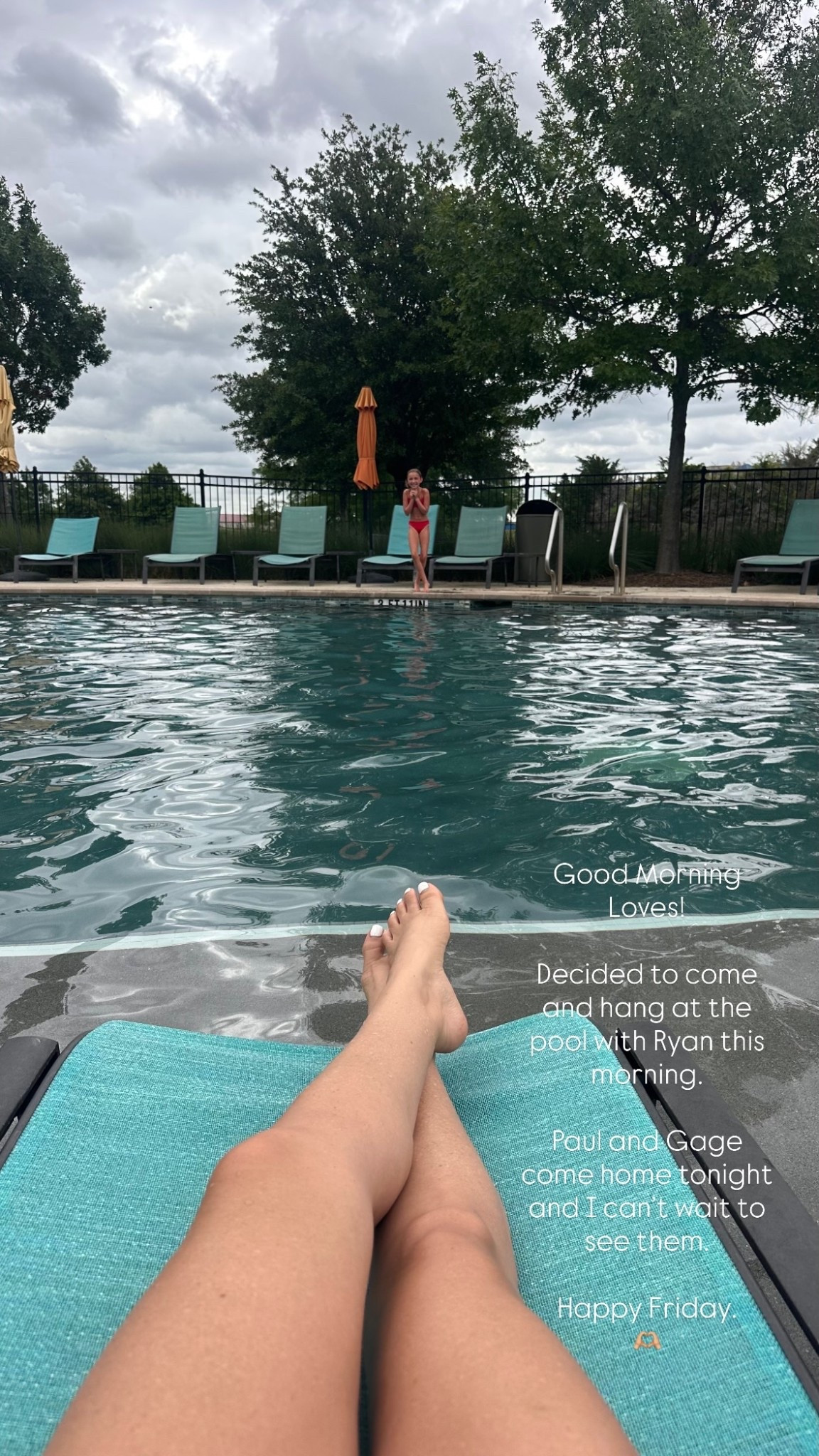 Good Morning Loves!

Decided to come and hang at the pool with Ryan this morning. 

Paul and Gage come home tonight and I can’t wait to see them. 

Happy Friday. 
🫶🏼

#FridayFeels #FaithAndJoy #Over40Community #ChristianEncouragement #LittleWins #JoyfulLiving #ChristianInfluencer #WeekendMindset

#LTKootd #LTKdayinmylife #LTKSwim