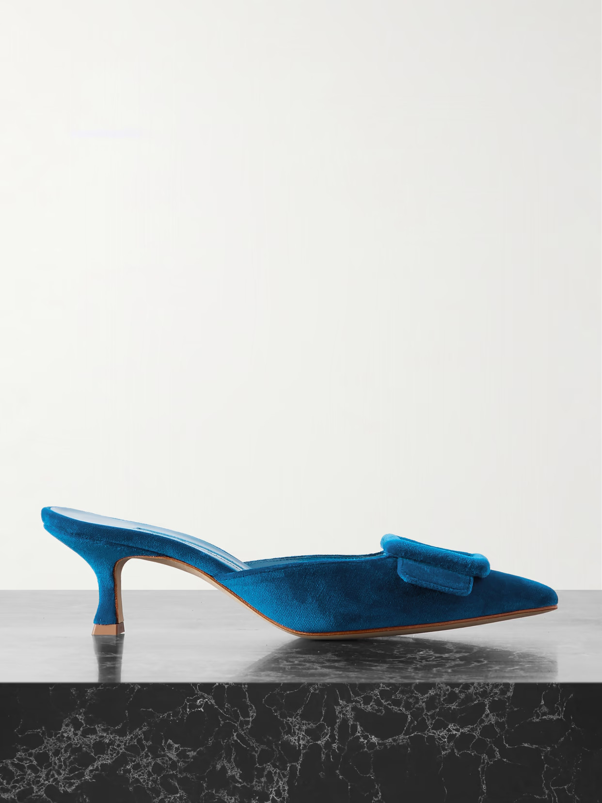 Manolo Blahnik - Maysale 50 Buckled Velvet Mules - Blue | NET-A-PORTER (US)