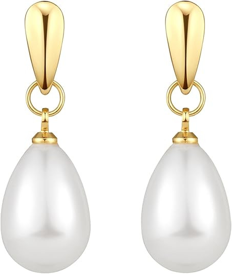 14k Gold Plated Lightweight Pearl Earrings,Trendy Jewelry,Teardrop Hoop Earrings for Women,Pearl ... | Amazon (US)