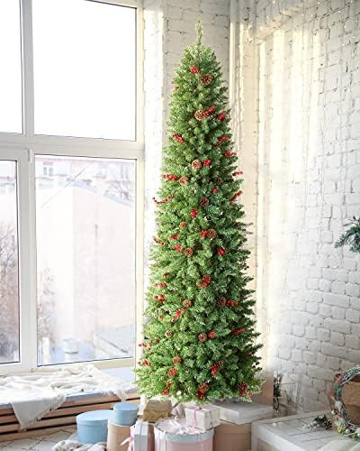 LIFEFAIR 7.5ft Prelit Slim Pencil Christmas Tree with 350 Lights and 900 Thicken Tips, Decorated ... | Amazon (US)