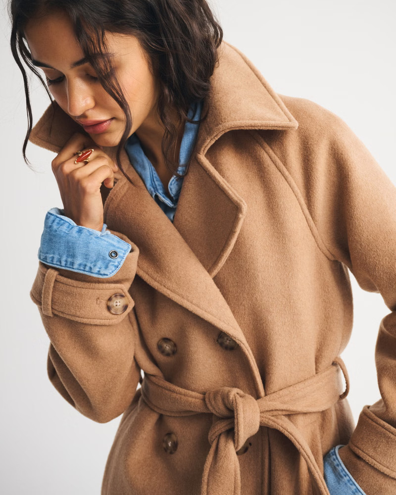 A&F Carrie Wool-Blend Trench Coat | Abercrombie & Fitch (UK)