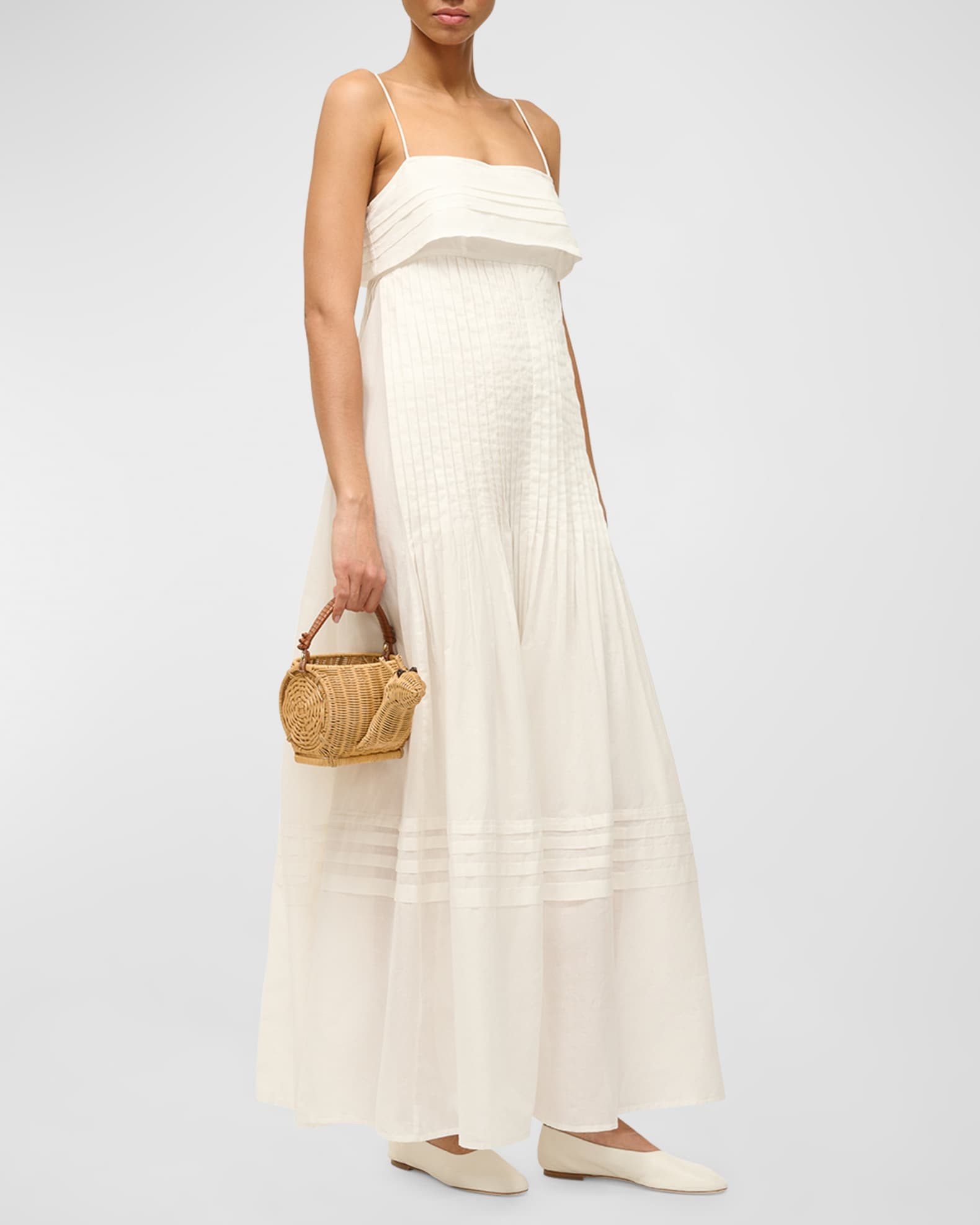 STAUD Kristina Pintuck Cotton Poplin Sleeveless Maxi Dress | Neiman Marcus