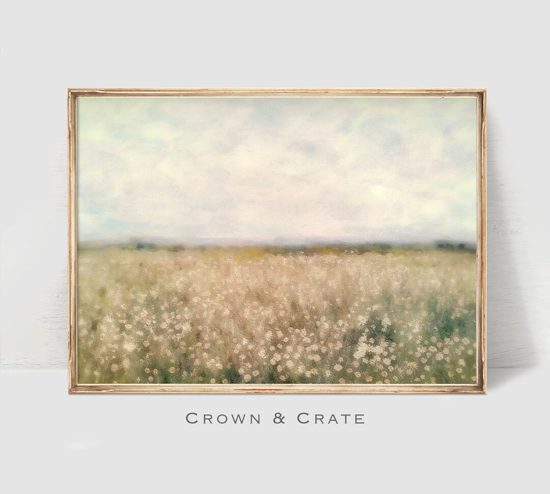 Flowers in a Spring Meadow - Oil Painting Impressionist - Vintage Wall Art - Neutral Tone Country... | Etsy (US)