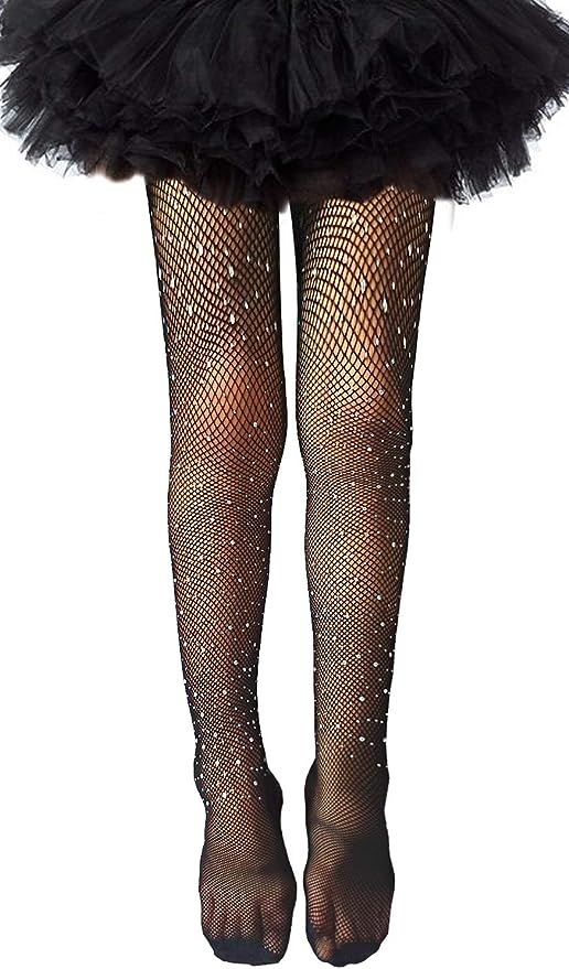 LUCKELF Girls Tights Children's Fishnet Tight 12 Colors Sparkle Rhinestone Hollow Out Pantyhose | Amazon (US)