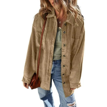 Practical and Stylish Button Up Corduroy Shacket for Daily Wear - Light French Beige | [ZhiHiMeRi] | (US 8-10)M | Walmart (US)