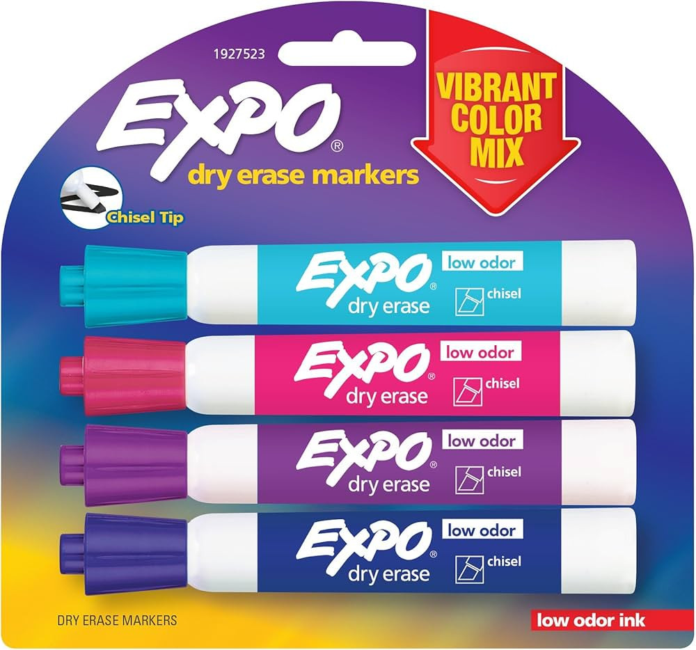 EXPO 1927523 Low-Odor Dry Erase Markers, Chisel Tip, Vibrant Colors, 4-Count | Amazon (US)