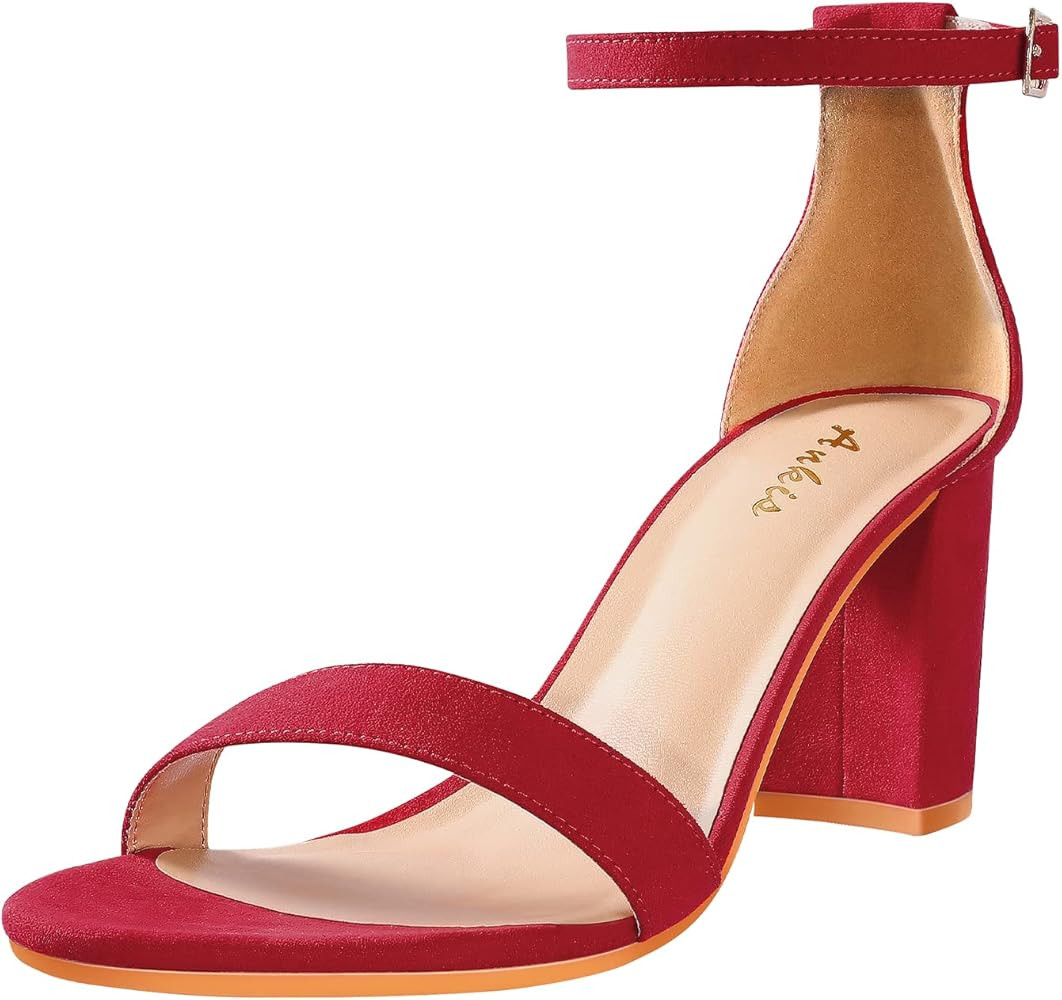 Ankis Nude Black Silver Gold Heels for Women Open Toe Ankle Strap Chunky Heel Pump Sandals Party Wed | Amazon (US)