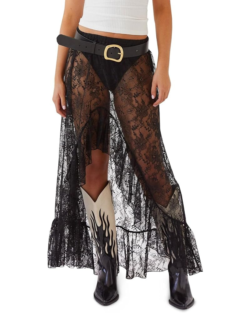 Cicy Bell Womens Lace Maxi Skirt Summer High Low Asymmetrical Sheer Y2K Sexy Beach Cover-up Long ... | Amazon (US)