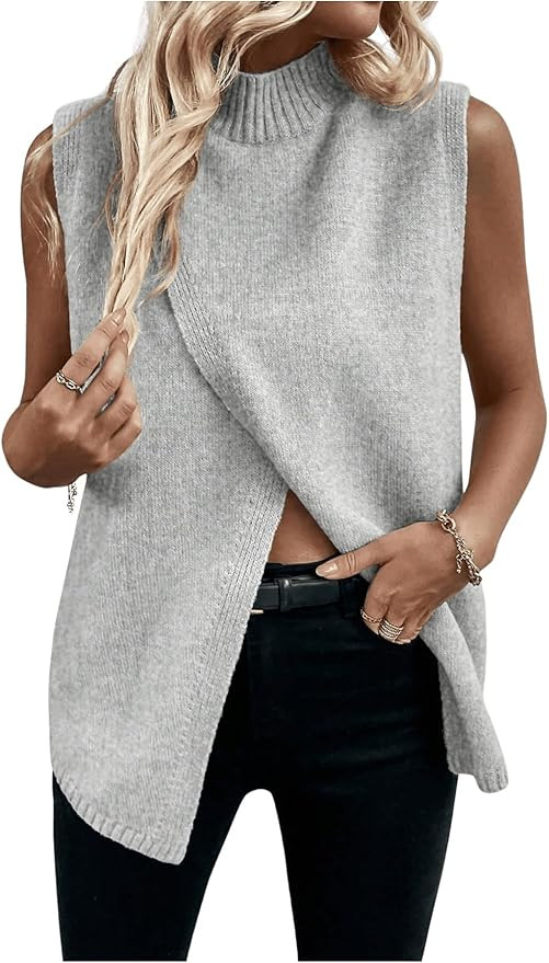 Verdusa Women's Fall Outfits Sweater Vest Mock Neck Sleeveless Knit Tops Pullovers Holiday Sweate... | Amazon (US)