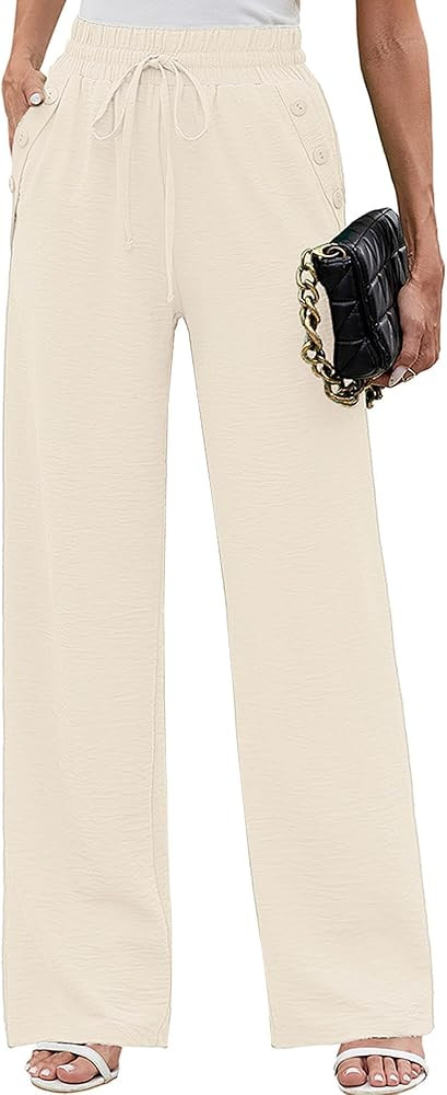 Heymoments Women's Wide Leg Lounge Pants Lightweight High Waisted Adjustable Tie Knot Loose Fit T... | Amazon (US)