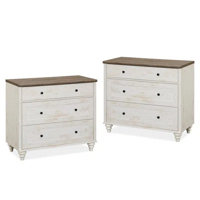6 - Drawer Nightstand Set For Bedroom, Rustic White | Wayfair North America