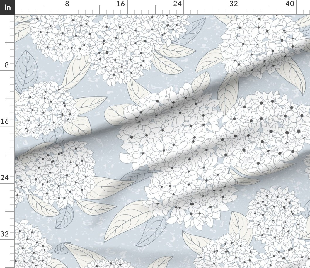 Jumbo Hydrangeas - Huge Coastal Florals & Texture-Ivory White Bone Sky Blue Fabric | Spoonflower | Spoonflower