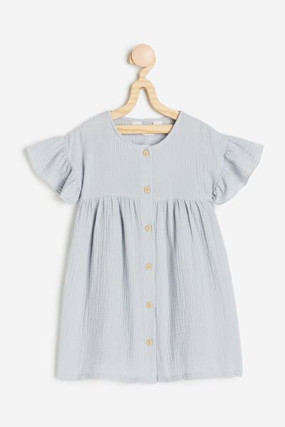 Flutter-sleeved Double-weave Dress - Light dusty gray - Kids | H&M US | H&M (US + CA)