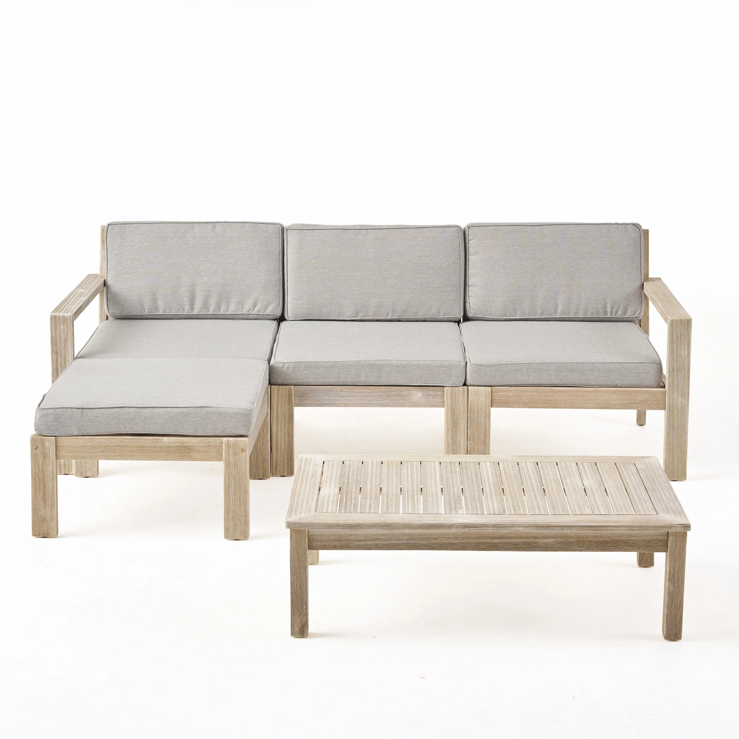 GDF Studio Makayla Ana Outdoor 3 Seater Acacia Wood Sectional Sofa Set, Light Gray - Walmart.com | Walmart (US)